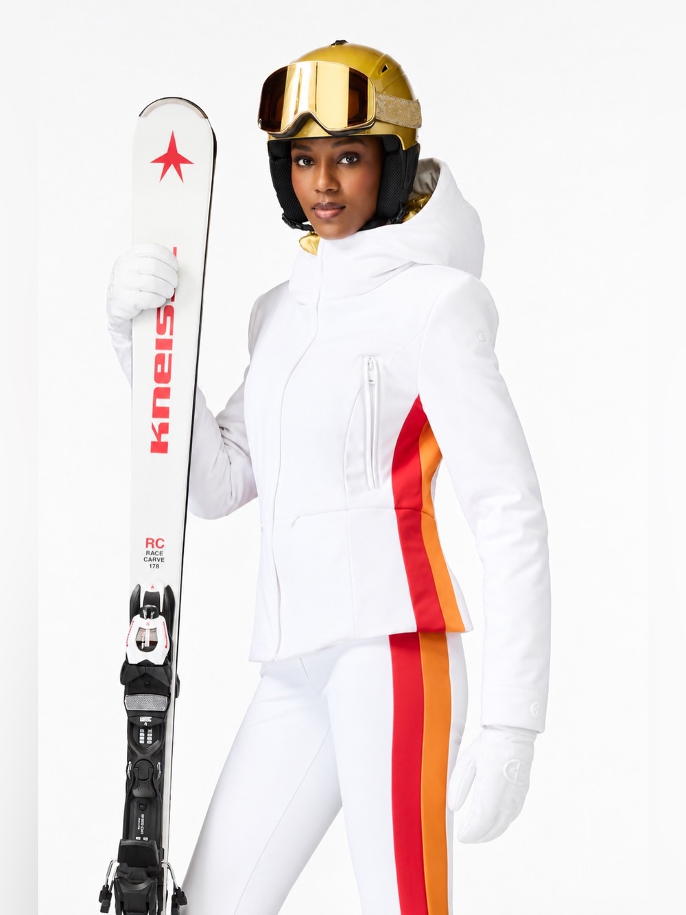 Goldbergh Eden Ski Jacket White Red Orange Stripe Down NWT US 4 Waterproof